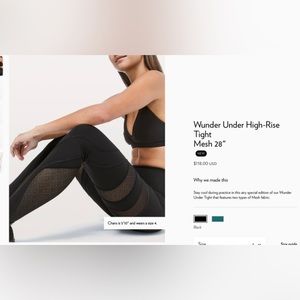 Black Lululemon Wunder Under High-Rise mesh tights - 28” - size 4